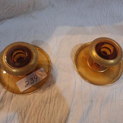 Amber glass candlesticks