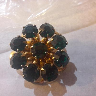vintage pin with green jewels