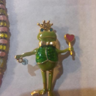 Necklace and frog brooch