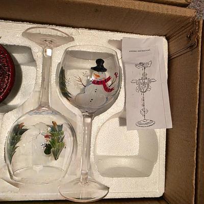 3 Boxes Snowmen Wine Glasses