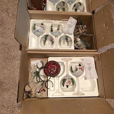 3 Boxes Snowmen Wine Glasses