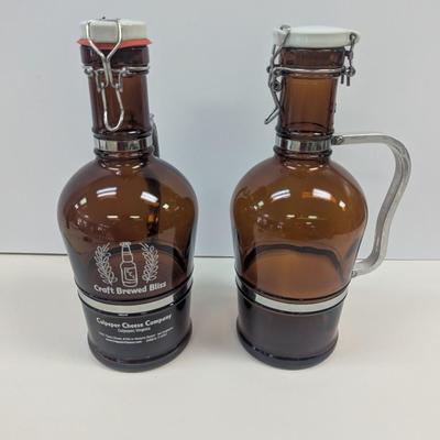 2 - Muster Geschutzt 2 Liter Brown Glass Aluminum Handled Beer Growler Bottles Craft Brewed Bliss Culpepper Cheese Co. Virginia