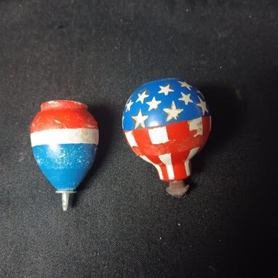 1969 "WIZZZER, WORLD'S WILDEST WHIRLER" TOY TOPS PLUS VINTAGE WOODEN TOP