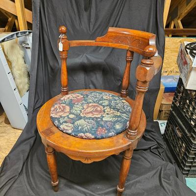Antique Corner Chair with Upholstered Removable Seat