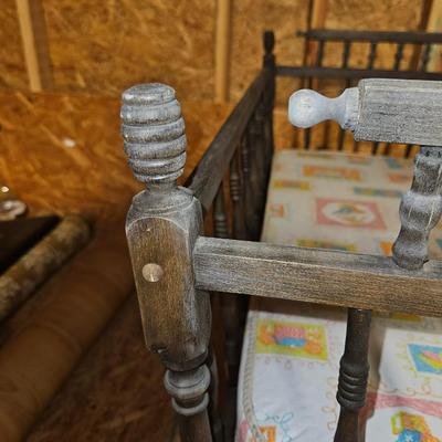 Antique Baby Crib with Mattress on Wheels