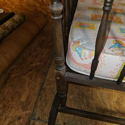 Antique Baby Crib with Mattress on Wheels