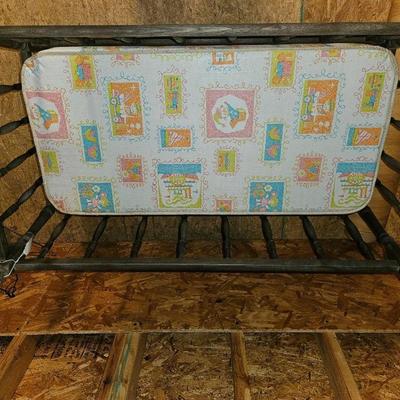Antique Baby Crib with Mattress on Wheels