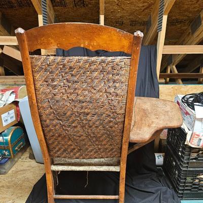 Antique Cane Back Chair with Fold Down Writing Table