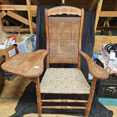 Antique Cane Back Chair with Fold Down Writing Table