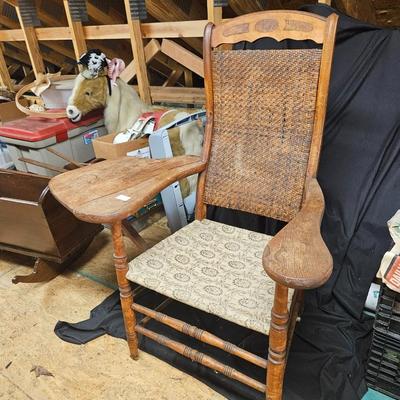 Antique Cane Back Chair with Fold Down Writing Table