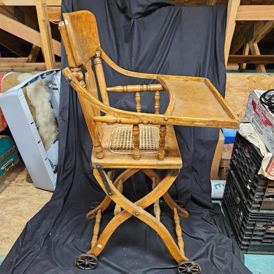 Antique Convertible High Chair with Flip Top