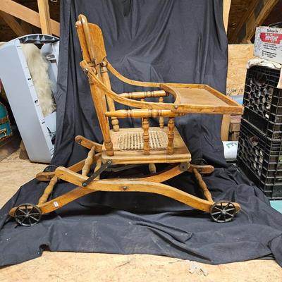 Antique Convertible High Chair with Flip Top