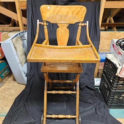 Antique Convertible High Chair with Flip Top