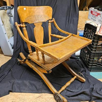 Antique Convertible High Chair with Flip Top
