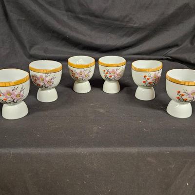Antique Lot of 6 Japanese Egg Cups Hand Painted