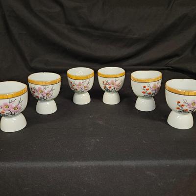 Antique Lot of 6 Japanese Egg Cups Hand Painted