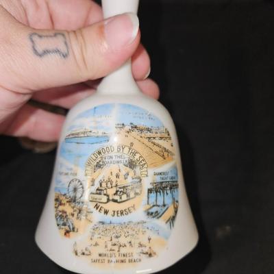 Lot of 5 Nautical Souvenir Items Including Mini Atlantic City Oil Lamps, Wildwood Bell, and Florida Shell Basket