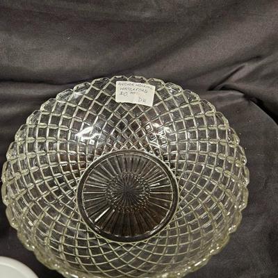 Lot of 5 Antique Items Including Fenton Sugar & Creamer, 1920's Wine Bottle and Anchor Hocking Bowl