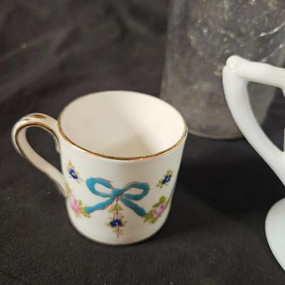 Lot of 5 Antique Items Including Fenton Sugar & Creamer, 1920's Wine Bottle and Anchor Hocking Bowl