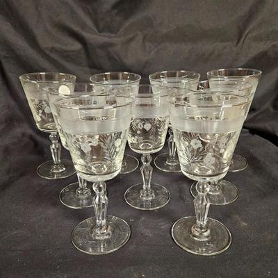 Set of 8 Vintage Libbey Rock Sharpe Crystal Caprice Wine Glasses