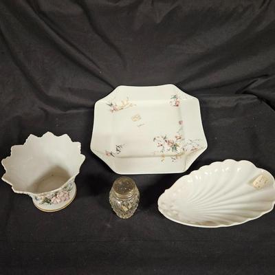 Lot of 4 Vintage Items Including Lefton Style Vase/Bowl, Decorative Plate and Salt Shaker
