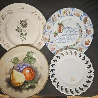 Lot of 4 Decorative Plates including Milk Glass Lace Dish