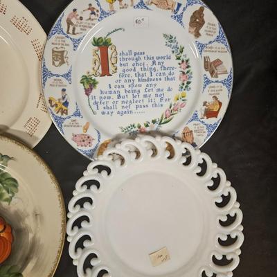 Lot of 4 Decorative Plates including Milk Glass Lace Dish