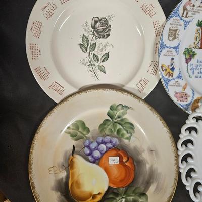 Lot of 4 Decorative Plates including Milk Glass Lace Dish