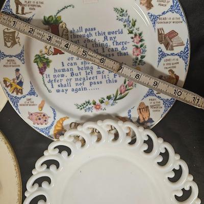 Lot of 4 Decorative Plates including Milk Glass Lace Dish