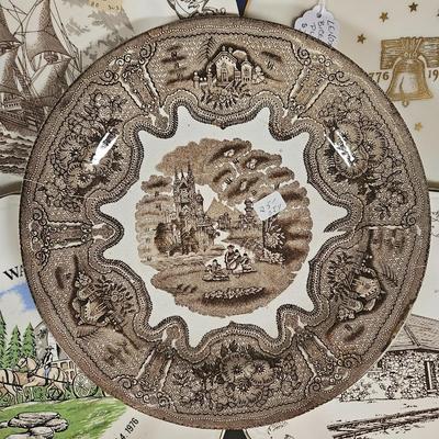 Lot of 5 Antique Decorative Plates Including Lenox Bicentennial Plate, Brown Transferware and Mayflower