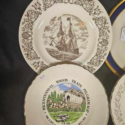 Lot of 5 Antique Decorative Plates Including Lenox Bicentennial Plate, Brown Transferware and Mayflower