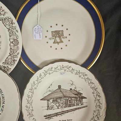 Lot of 5 Antique Decorative Plates Including Lenox Bicentennial Plate, Brown Transferware and Mayflower