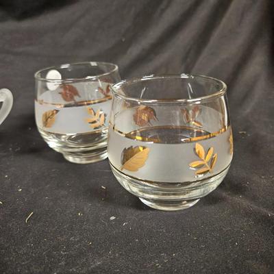 Lot of 4 Creamer & Sugars Including Hand Painted Depression Frosted Glass and Libbey Golden Foilage