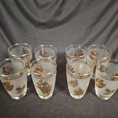 Set of 8 Vintage MCM Libbey Golden Foliage Drinking Glasses