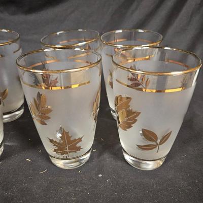 Set of 8 Vintage MCM Libbey Golden Foliage Drinking Glasses