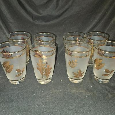 Set of 8 Vintage MCM Libbey Golden Foliage Drinking Glasses