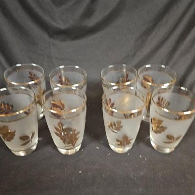Set of 8 Vintage MCM Libbey Golden Foliage Drinking Glasses