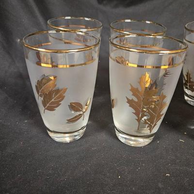 Set of 8 Vintage MCM Libbey Golden Foliage Drinking Glasses