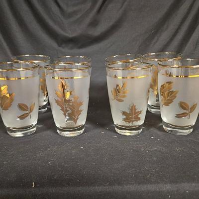 Set of 8 Vintage MCM Libbey Golden Foliage Drinking Glasses