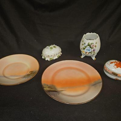 Lot of 5 Antique Items Including Lefton Egg and Trinket Boxes