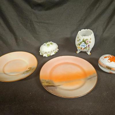 Lot of 5 Antique Items Including Lefton Egg and Trinket Boxes