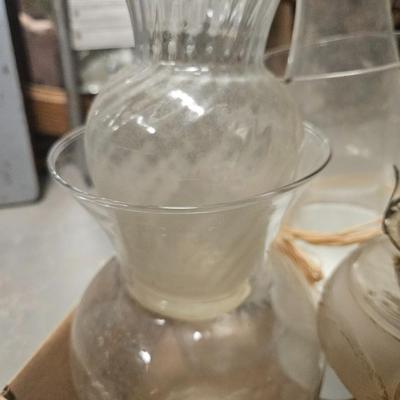 Box Lot of Vases, Oil Lamp and Hobnail Electric Lamp - As Is