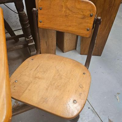 Vintage Metal/Wood Childrens School Desk with Swivel Chair