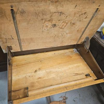 Vintage Metal/Wood Childrens School Desk with Swivel Chair