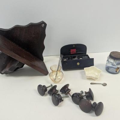 Display Shelf Antique Sewing Kit Ink Well Goldfish Vase Belleek