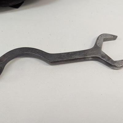 New South Wales Fire Brigade (NSWFB) Belt and Hatchet and a Cast Iron Spanner Wrench