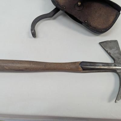 New South Wales Fire Brigade (NSWFB) Belt and Hatchet and a Cast Iron Spanner Wrench