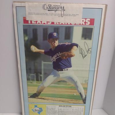 Autographed Nolan Ryan Texas Rangers Signed Poster on Cardboard Backing