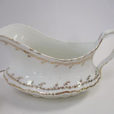 Vintage Lefton China Small Pitcher - Homer Laughlin Hudson Gravy Boat - White Gold Porcelain Victorian Shoe - White China Cup &...