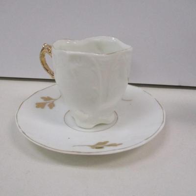 Vintage Lefton China Small Pitcher - Homer Laughlin Hudson Gravy Boat - White Gold Porcelain Victorian Shoe - White China Cup &...